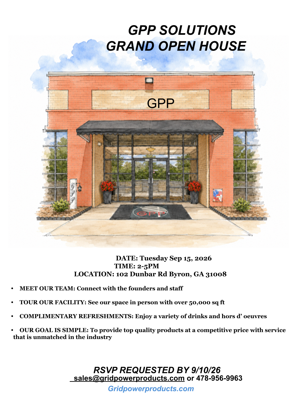 Open house flyer for GPP Solutions LLC